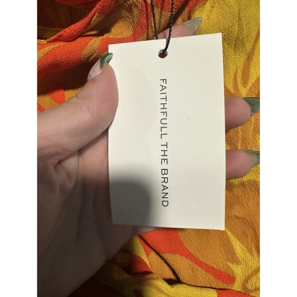 NWT Faithfull The Brand Orange Tropical Floral Halter Dress 4 - Picture 5 of 7